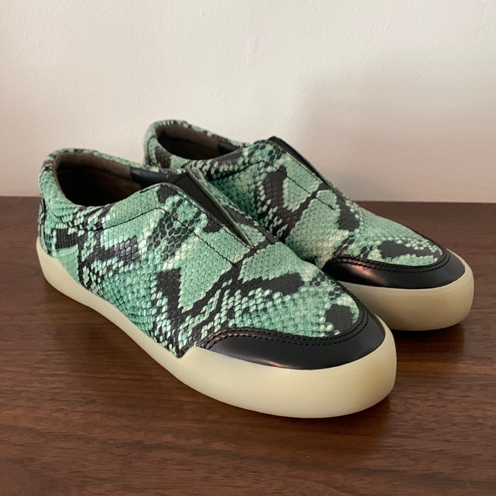 3.1 Phillip Lim Green Snake Effect White Rubber Sole Slip On Sneakers Size 37.5